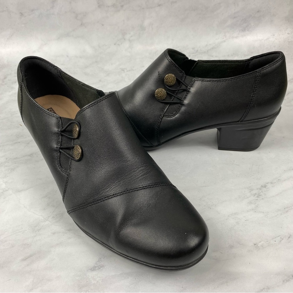 Clarks Collection Cushion Soft Button High Heel Heeled Shoes Black Size 11 M